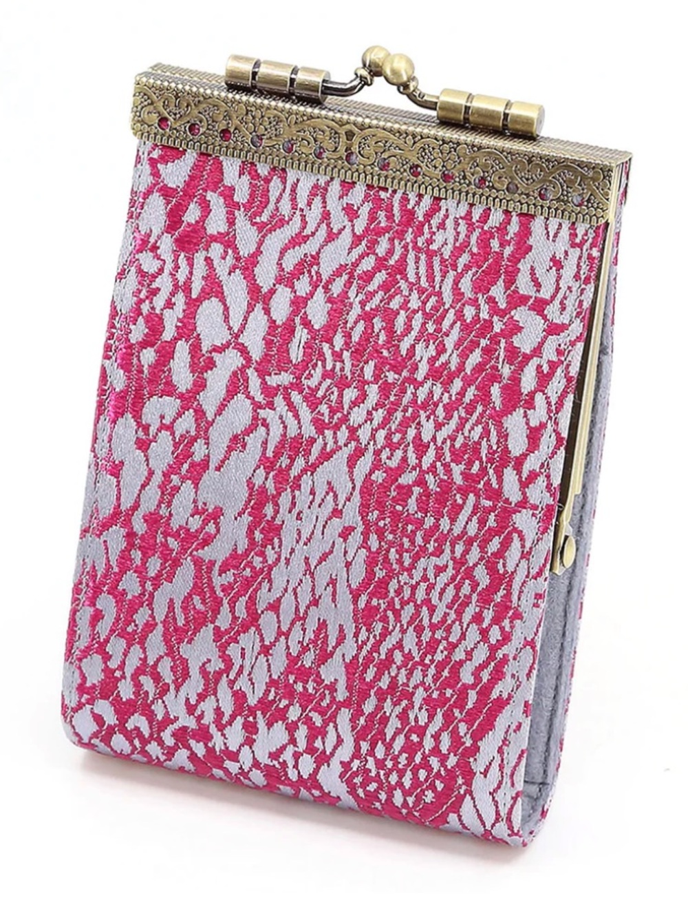 Brand New! “Cathayana” accordion-style card holder In Grey & Burgundy (RFID)